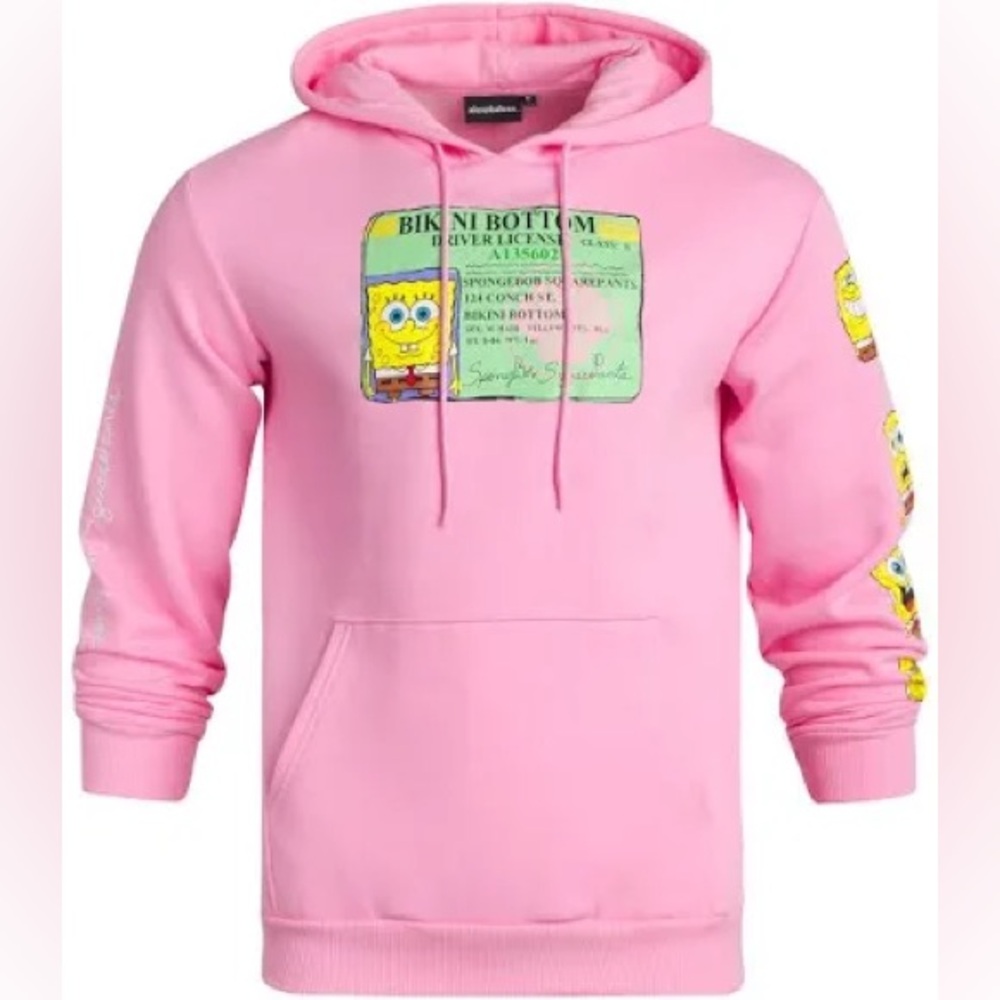 NEW!! Men’s Nickelodeon SpongeBob SquarePants Pink Hoodie Sweatshirt Size S
